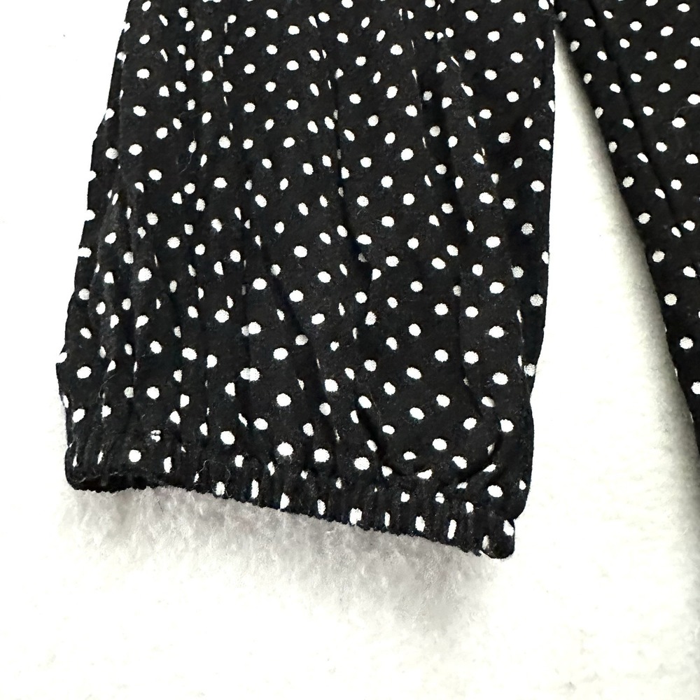 Michael Kors Polka Dot Blouse Top XS 3/4 Sleeve Black White Pleated Viscose - Picture 2 of 8